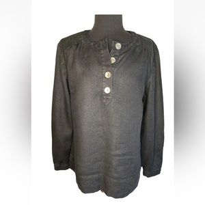 ORVIS Womens Small (6-8) Popover 100% Linen Tunic Shirt Black